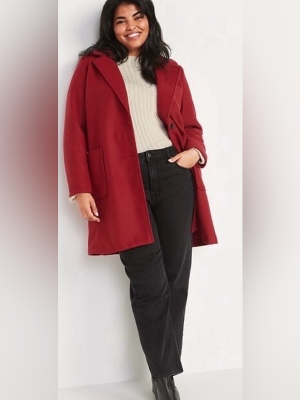 Old Navy Red Mid Length Coat Women's XS Winter Colorful Preppy Chic